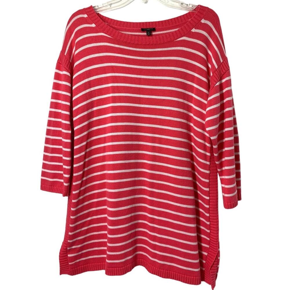 Talbots Tunic Sweater Womens‎ 1X Pink White Stripe 3/4 Sleeve Comfy Pullover